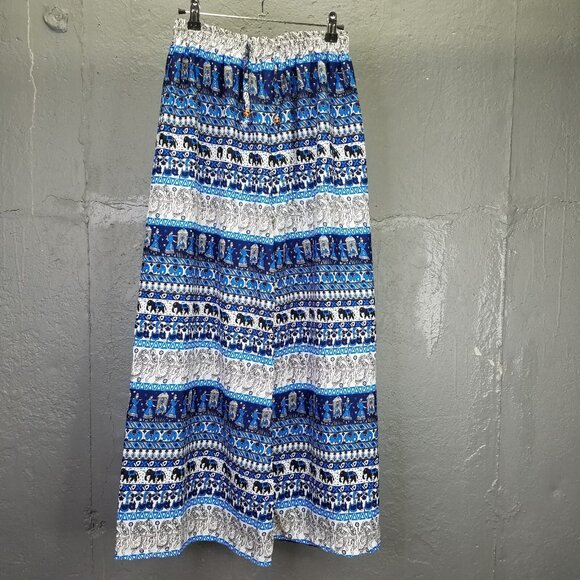 Palazzo Pants Women's Small Elephant Indian Block Print Wide Leg Hippie Boho - Picture 2 of 14